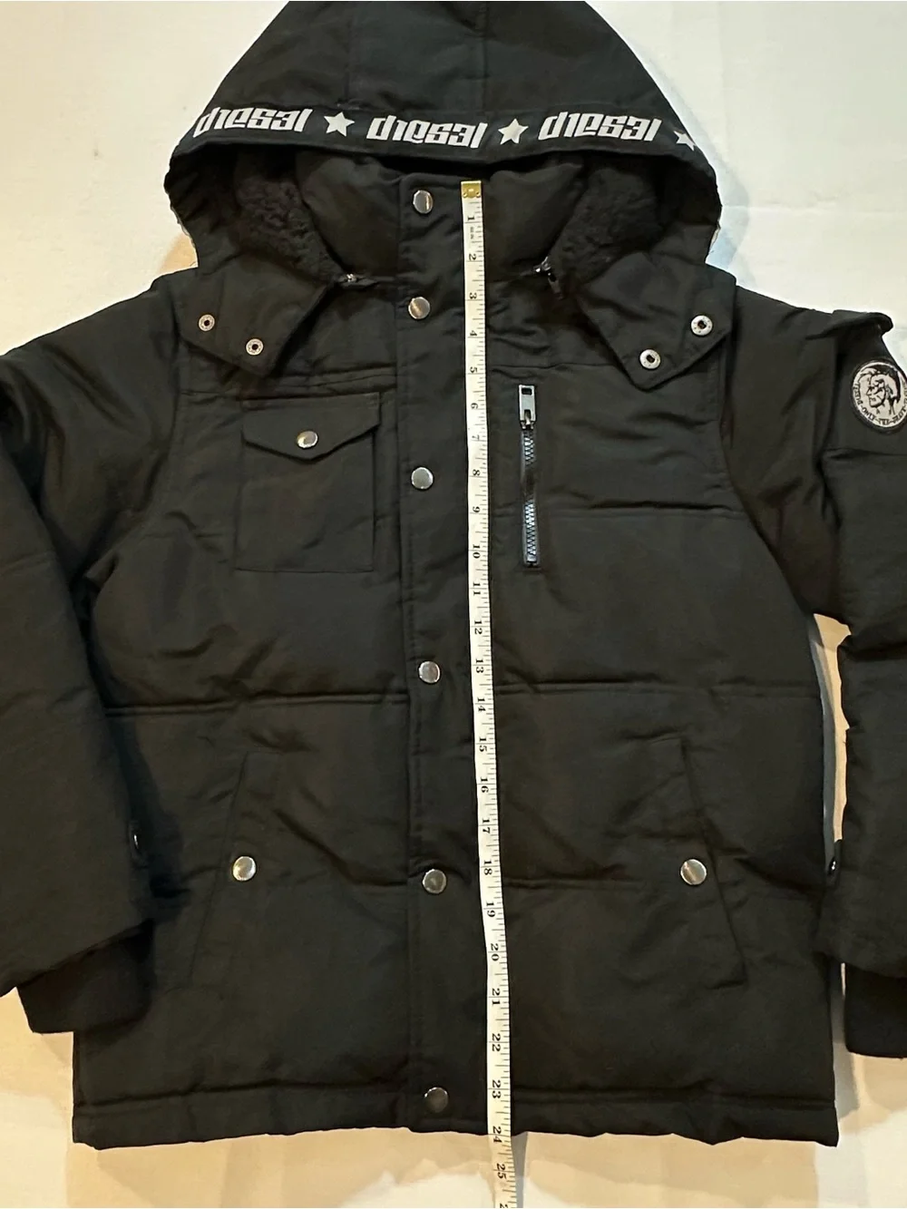 Diesel Boys Black Hooded Puffer Parka 10/12